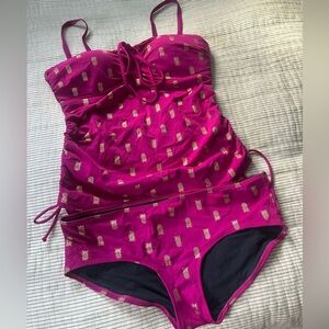 Boden Tankini in fuchsia and gold with pineapple print